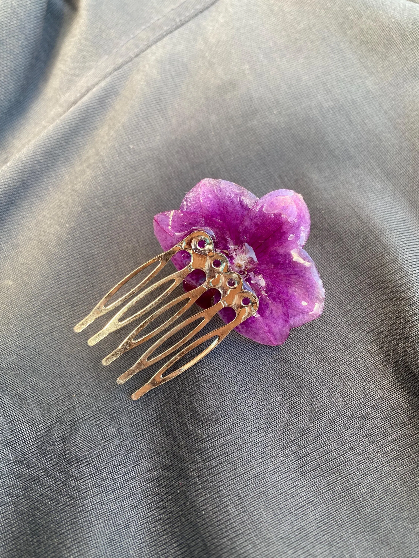 Dark purple orchid hair pin hair comb