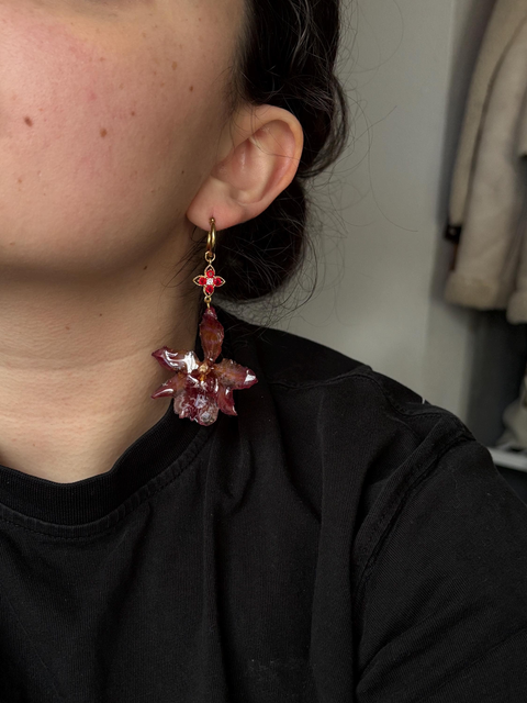 Red Cambria Orchid Earrings Stainless Steel