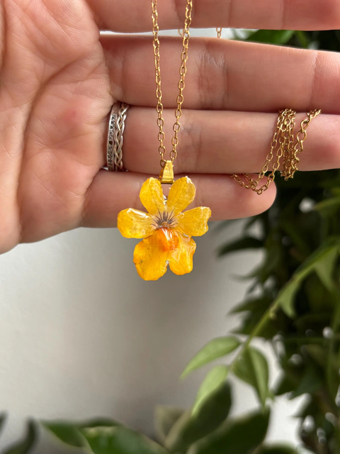 Yellow Nemesia Fairy Mirror Necklace Stainless Steel