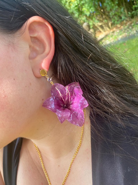 Wine Red Gladiolus Flower Earrings Stainless Steel