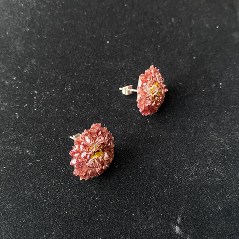 Yellow Dark Red Mini Chrysanthemum Earrings Studs Stainless Steel 18k Gold