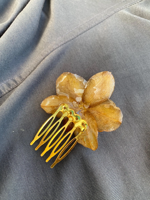 Yellow Brown Orchids Hairpin Hair Comb