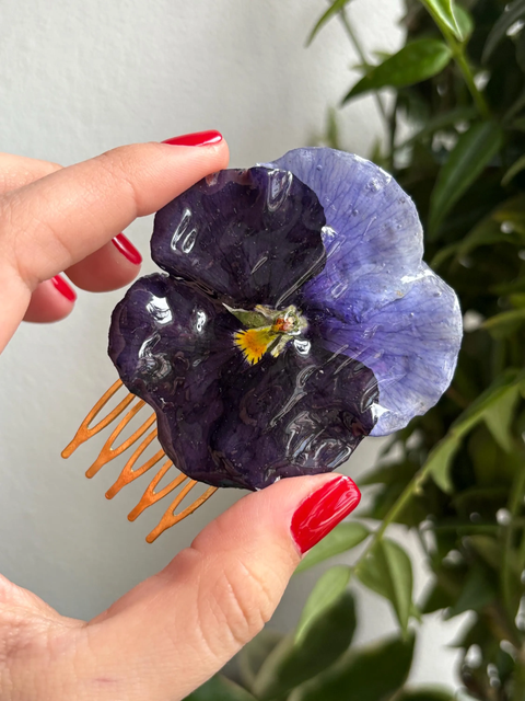 Gelb Orange Dunkellila Lila Stiefmütterchen Haarstecker Haarkamm Haarschmuck