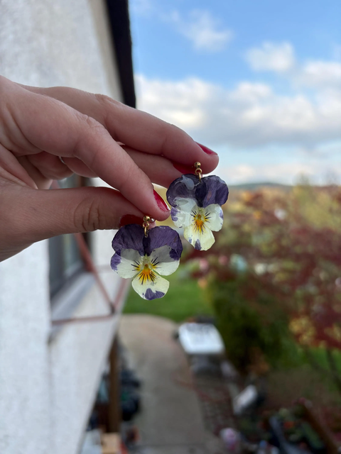 Viola Hornveilchen Ohrringe Ohrstecker Edelstahl 18k Echte Süßwasserperle