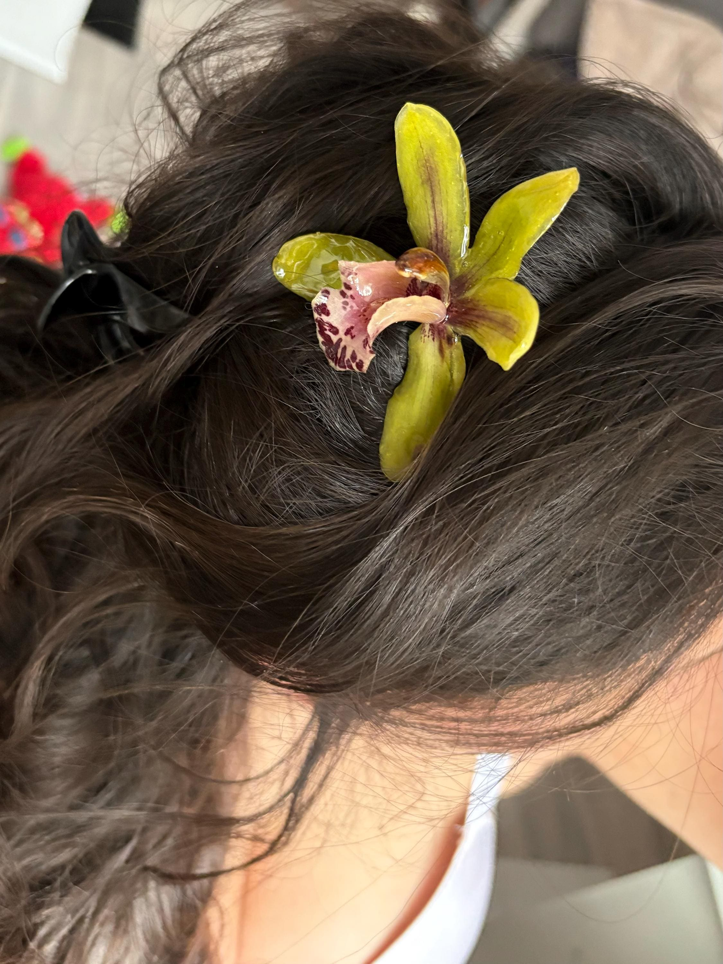 Hellgrüne Grüne Cymbidium Orchideen Haarstecker Haarschmuck