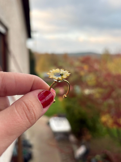 Yellow Mini Chrysanthemums Stainless Steel Ring Adjustable