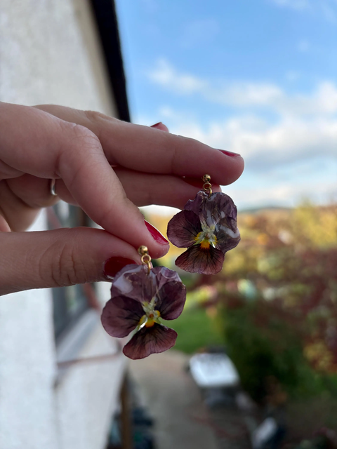 Viola Hornveilchen Ohrringe Ohrstecker Edelstahl 18k Echte Süßwasserperle