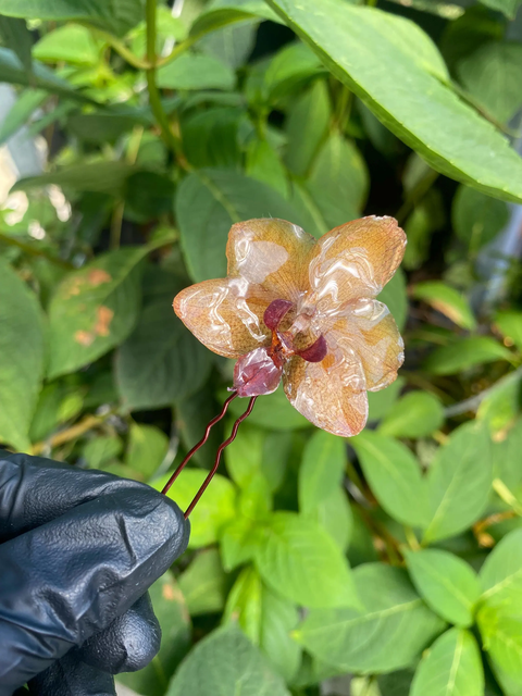 Yellow Brown Orchids Hairpin Hair Comb