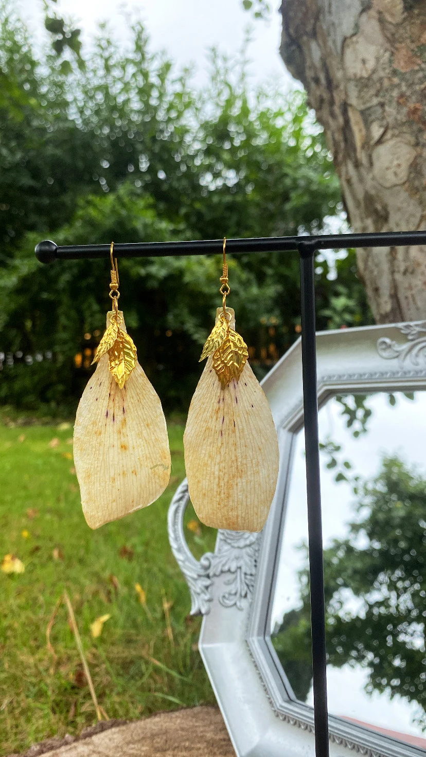 Yellow White Purple Lily Flower Earrings with Stainless Steel Elements Real Freshwater Pearls Glass Stones