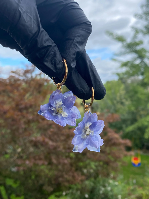 Purple Blue Pink Light Blue Larkspur Garden Larkspur Delphinium Earrings Studs