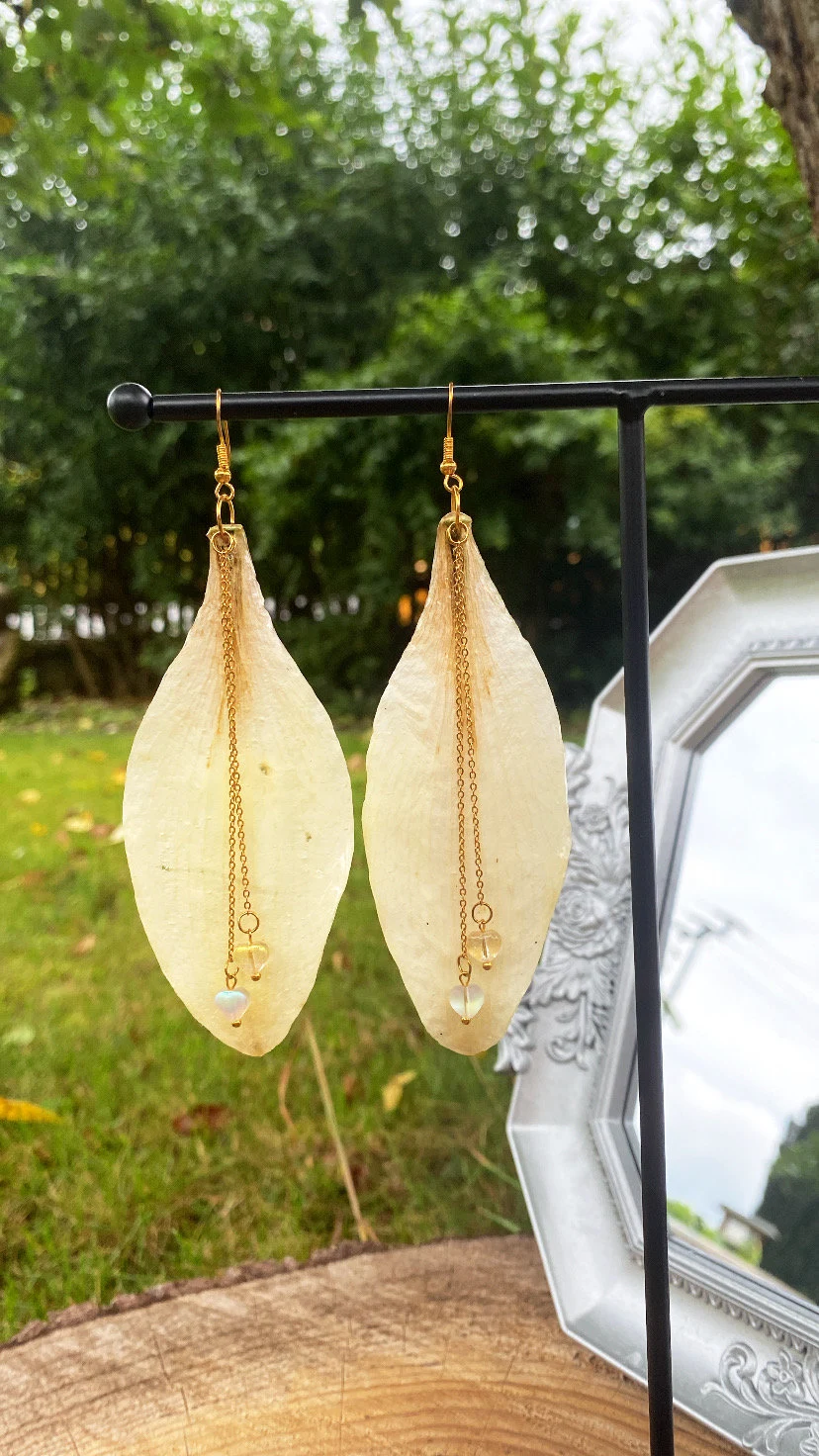 Yellow White Purple Lily Flower Earrings with Stainless Steel Elements Real Freshwater Pearls Glass Stones