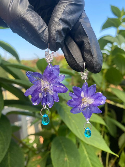 Purple Blue Pink Light Blue Larkspur Garden Larkspur Delphinium Earrings Studs