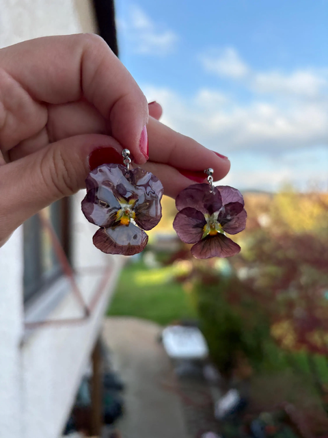 Viola Hornveilchen Ohrringe Ohrstecker Edelstahl 18k Echte Süßwasserperle