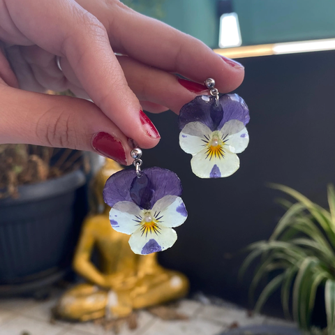 Viola Hornveilchen Ohrringe Ohrstecker Edelstahl 18k Echte Süßwasserperle