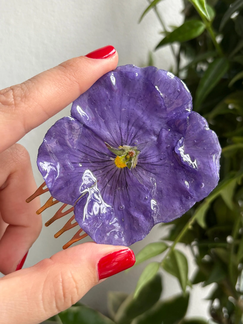 Gelb Orange Dunkellila Lila Stiefmütterchen Haarstecker Haarkamm Haarschmuck