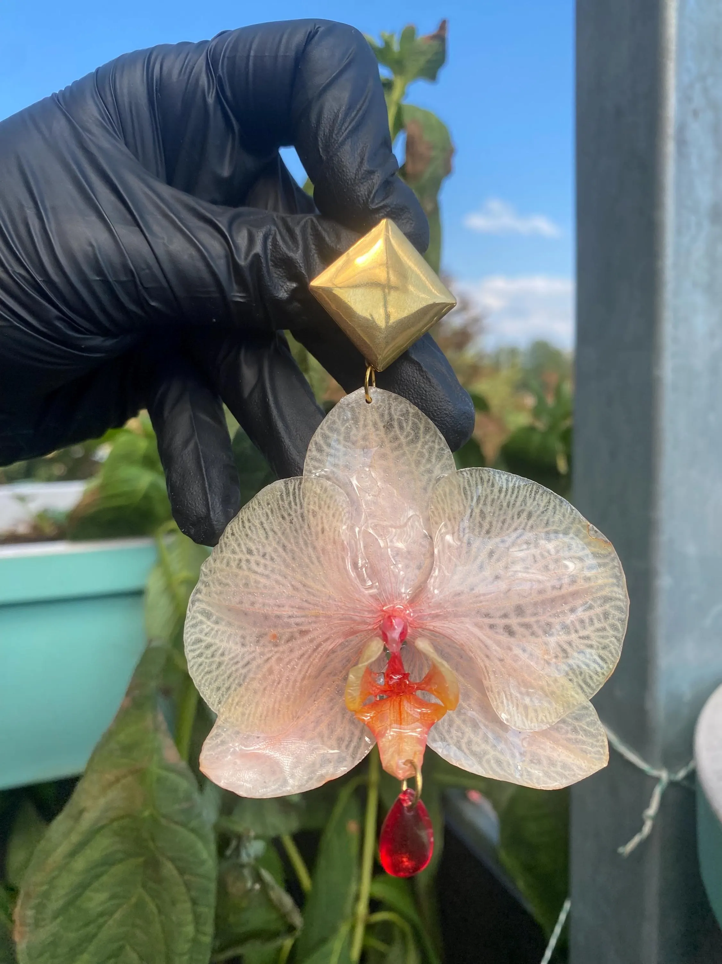 Orange Gelb Weiße Orchideen Ohrringe Ohrstecker Edelstahl