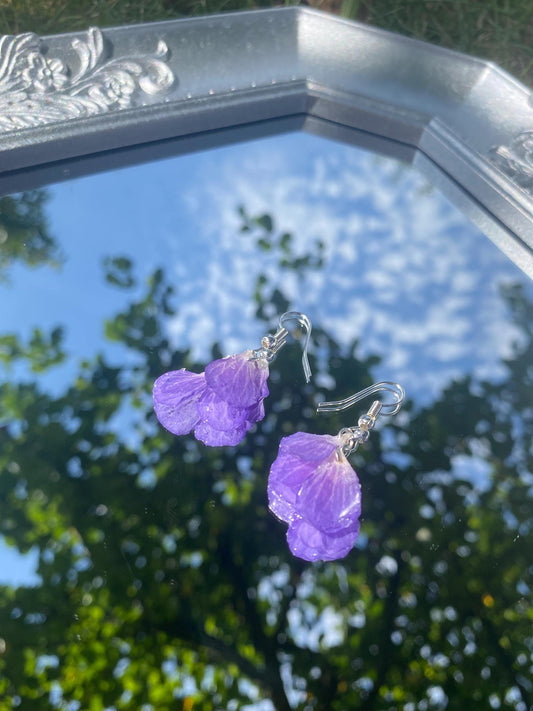 Purple Small Mini Meadow Flower Meadow Cranesbill Flower Earrings 925 Silver