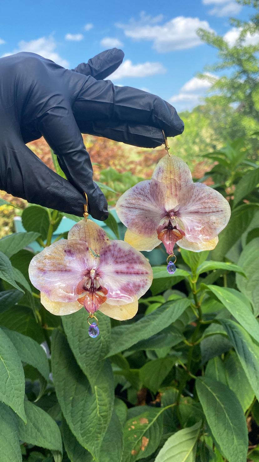 Yellow Purple Orchid Earrings 18k Gold