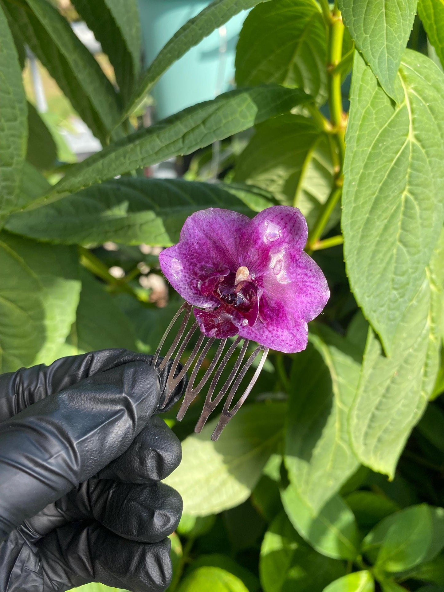 Dark purple orchid hair pin hair comb