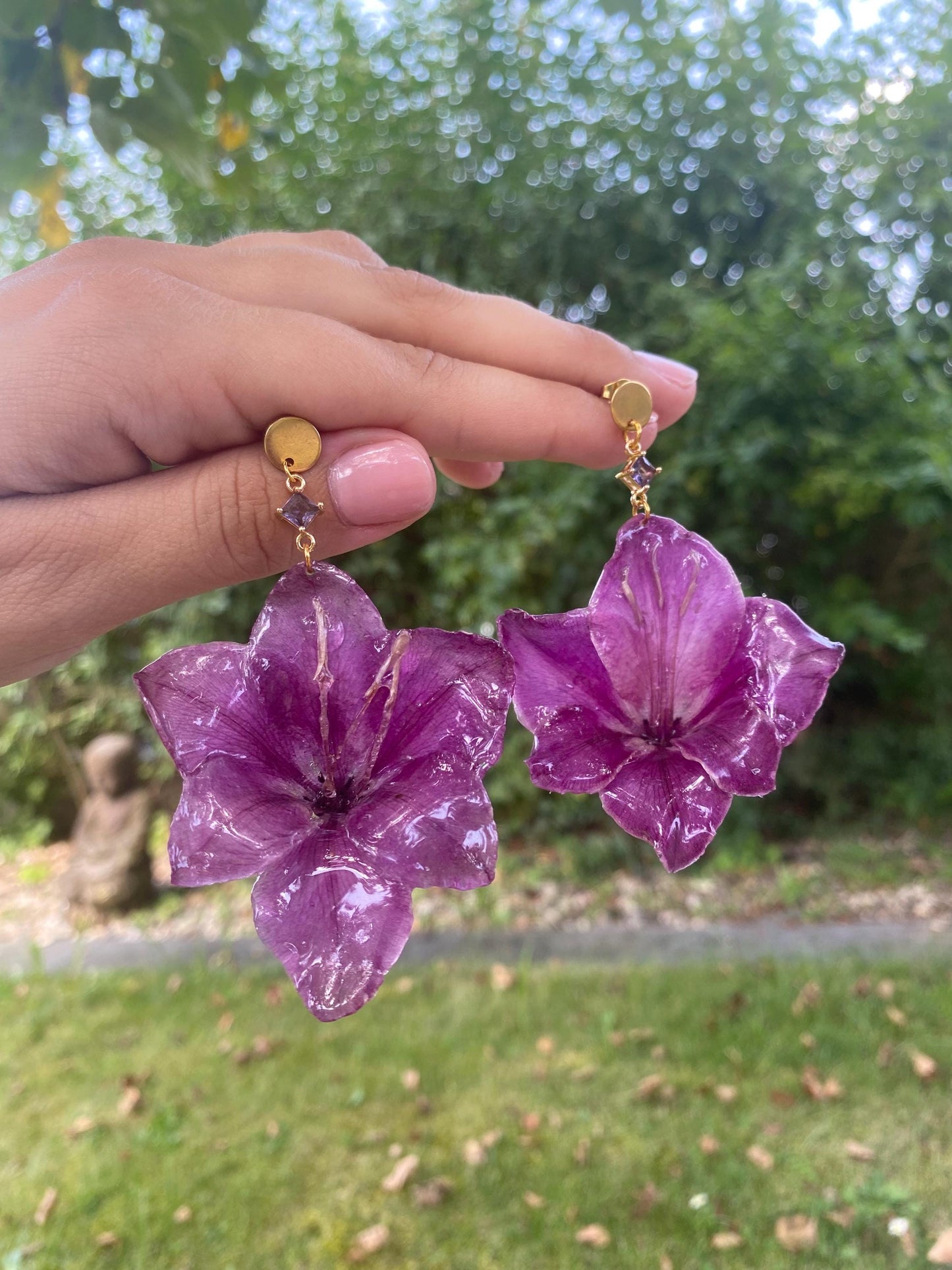 Wine Red Gladiolus Flower Earrings Stainless Steel