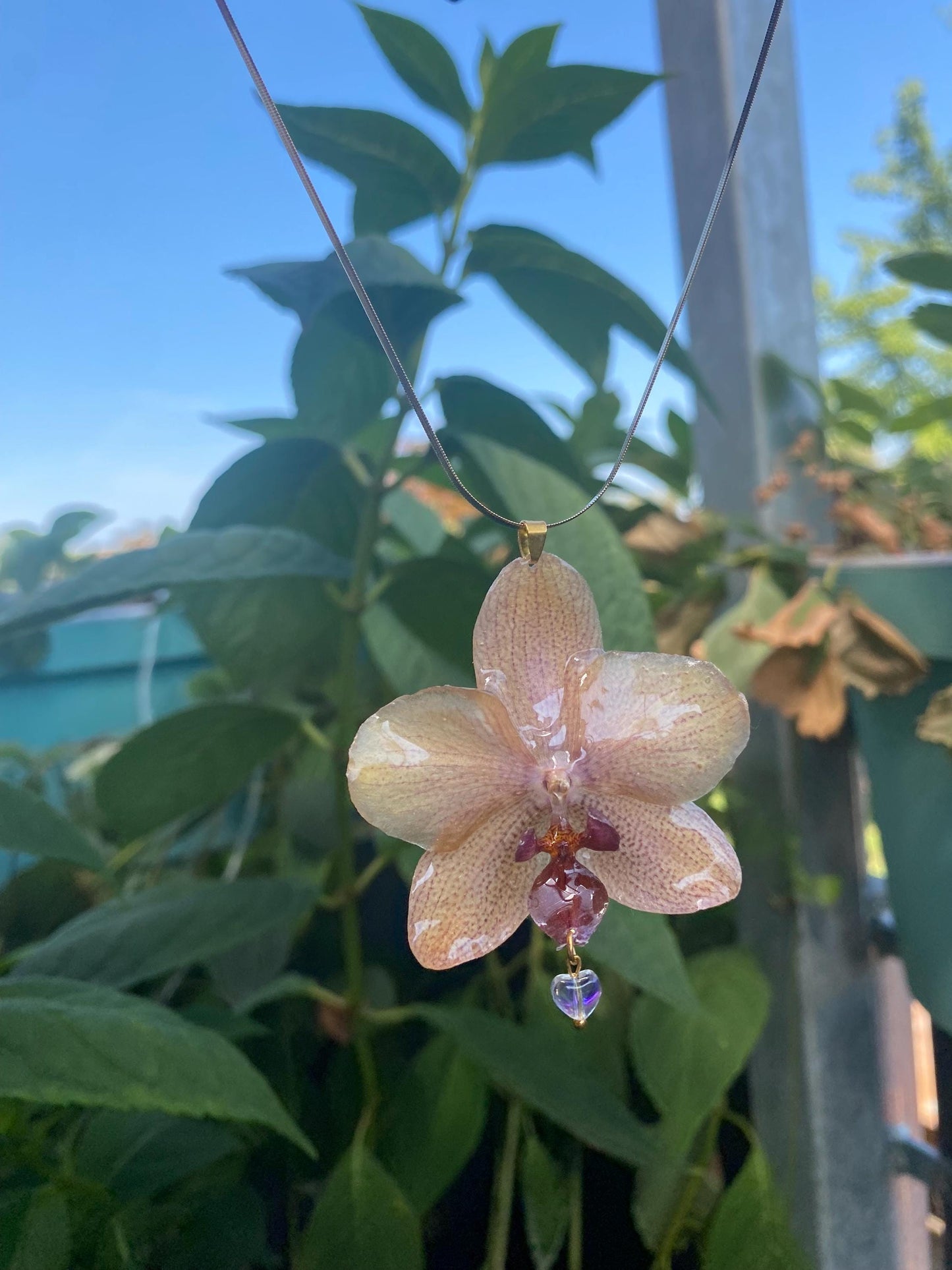 Small Yellow Brown Orchid Necklace