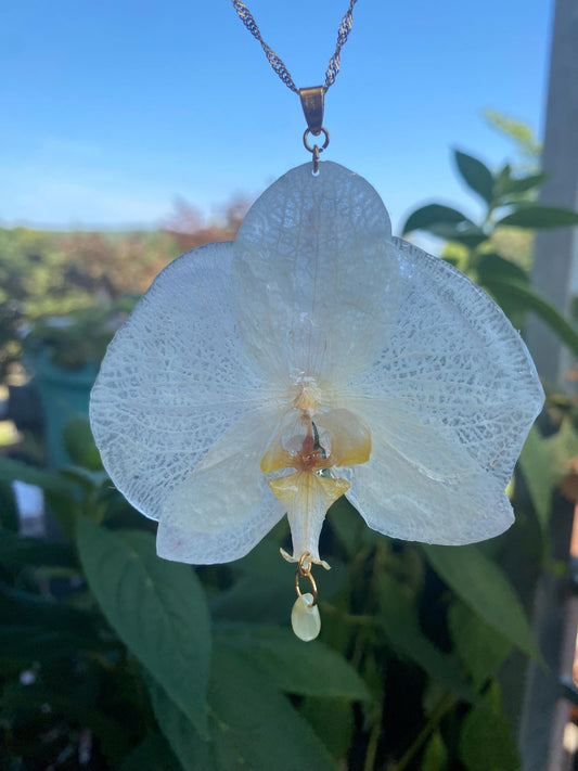 White Yellow Orchid Necklace