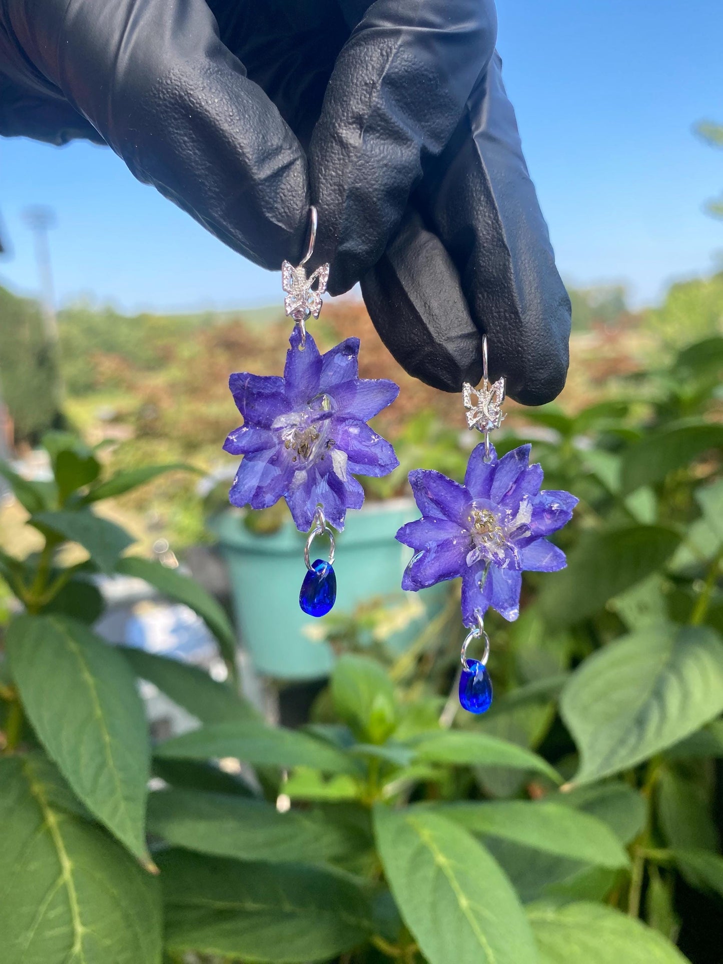 Purple Blue Pink Light Blue Larkspur Garden Larkspur Delphinium Earrings Studs