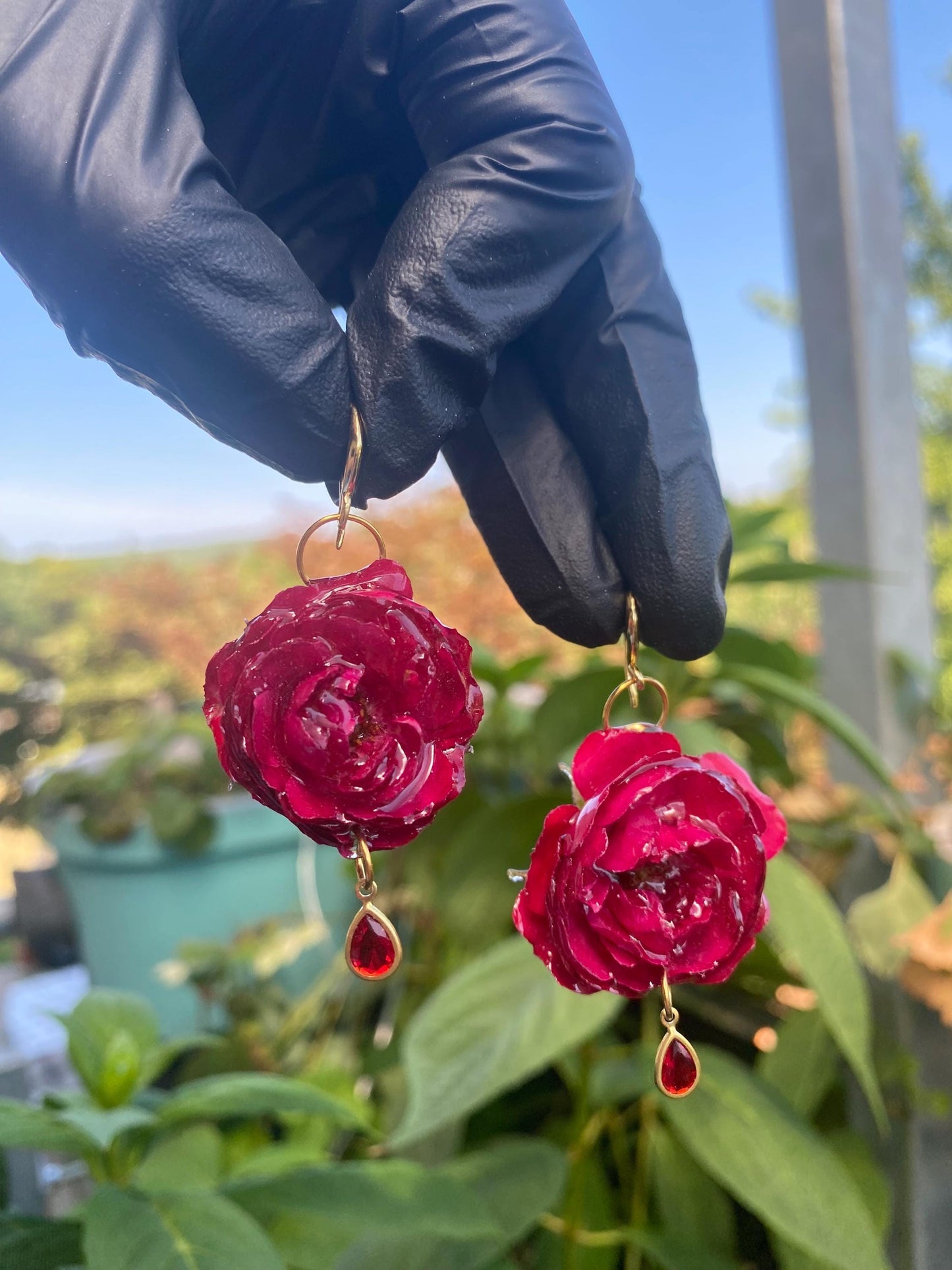 Red Pink Light Pink Rose Earrings 18k Gold