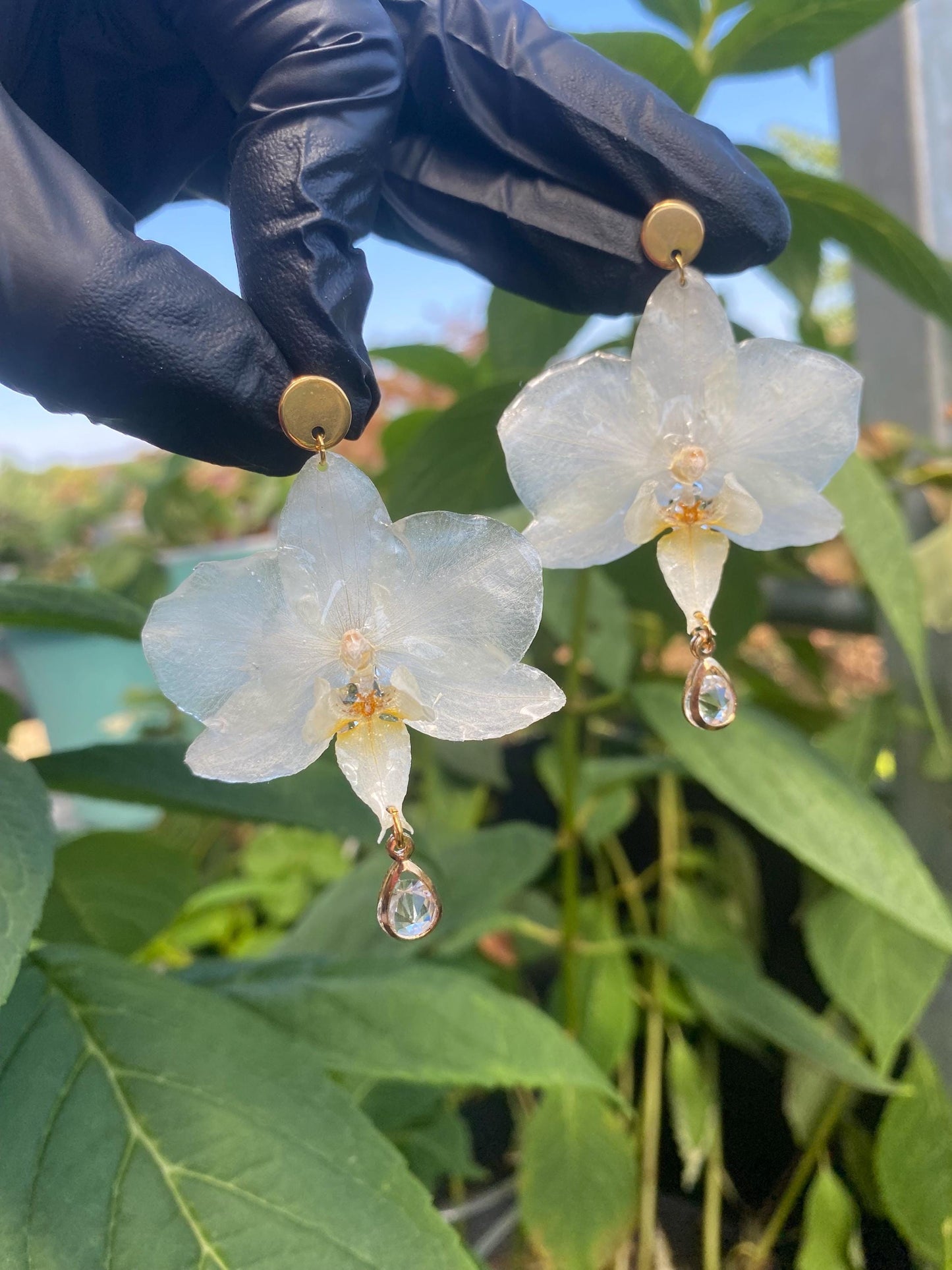 Small White Yellow Orchid Stud Earrings