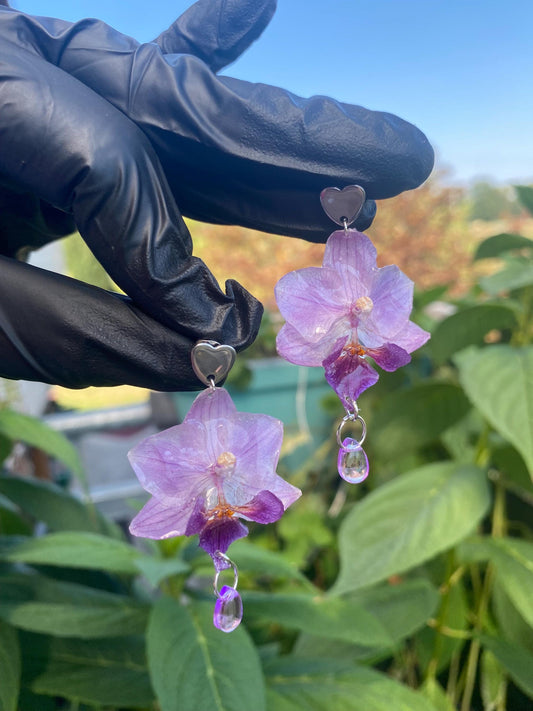 Mini Light Purple Orchid Stud Earrings Stainless Steel