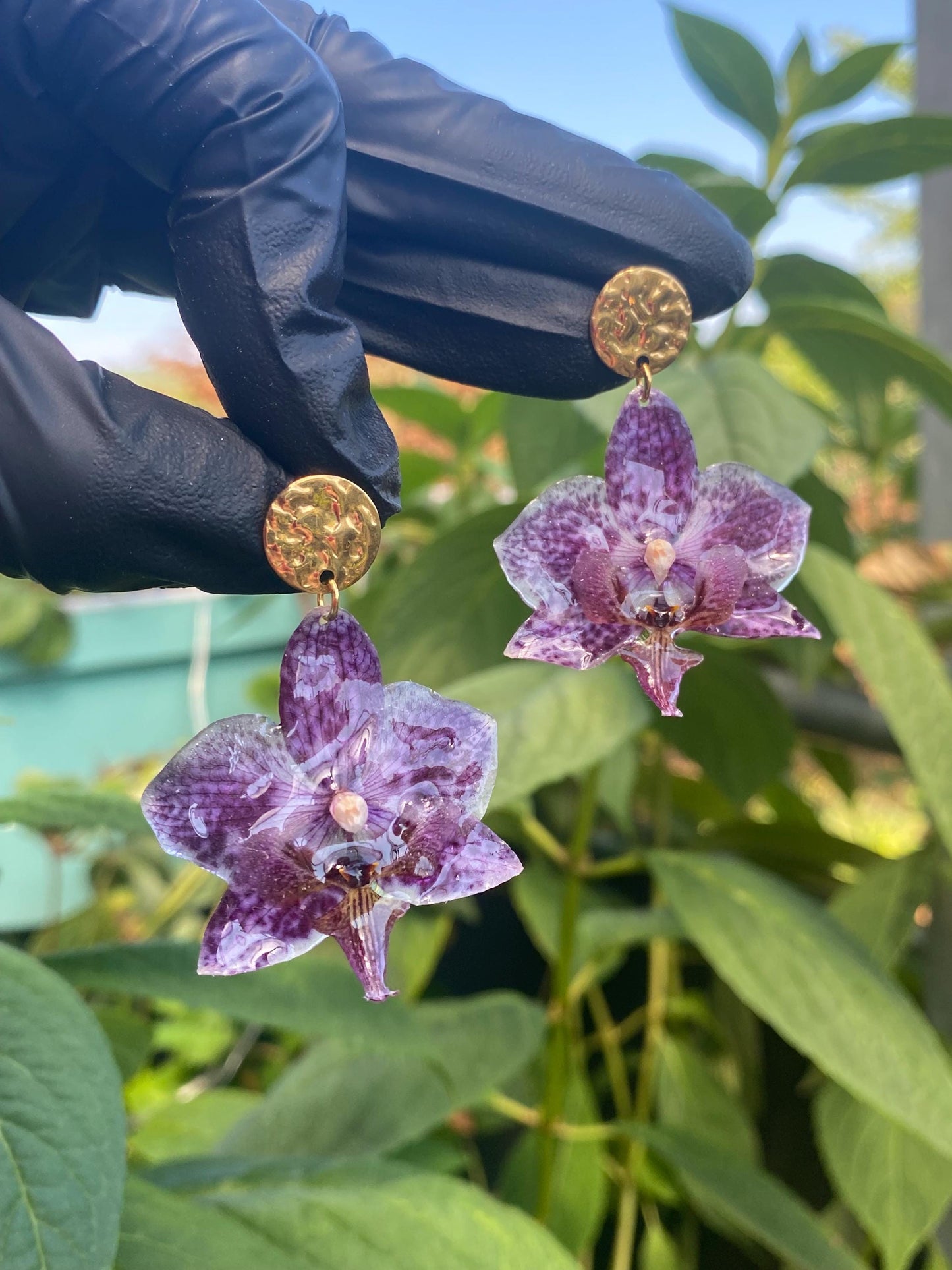 Small Dark Purple Dotted Orchid Stud Earrings Stainless Steel