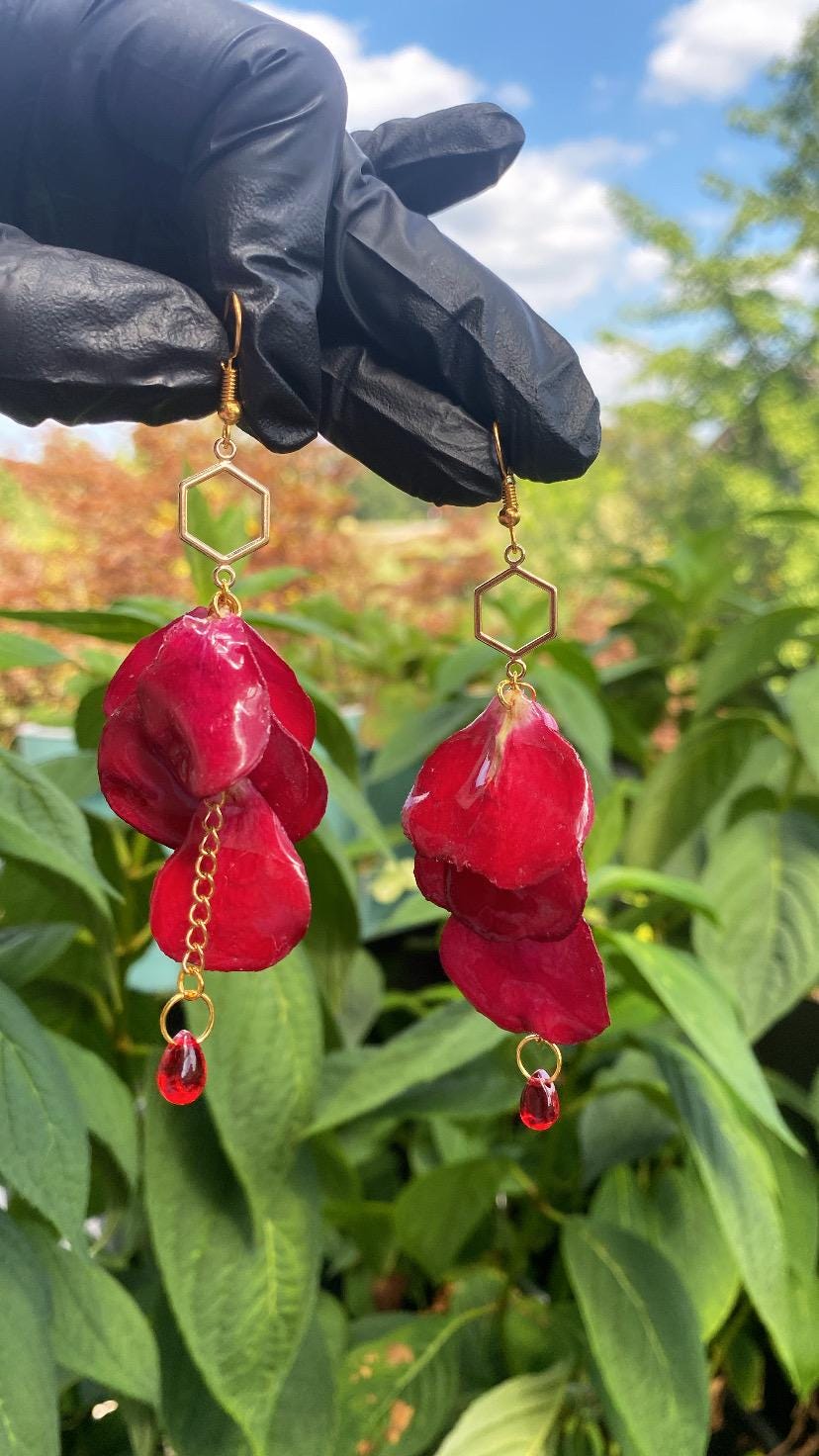 Red Rose Petal Earrings Stainless Steel 18k Gold