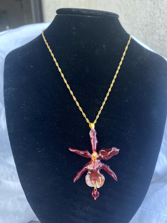 Red Orange Oncidium Orchid Necklace