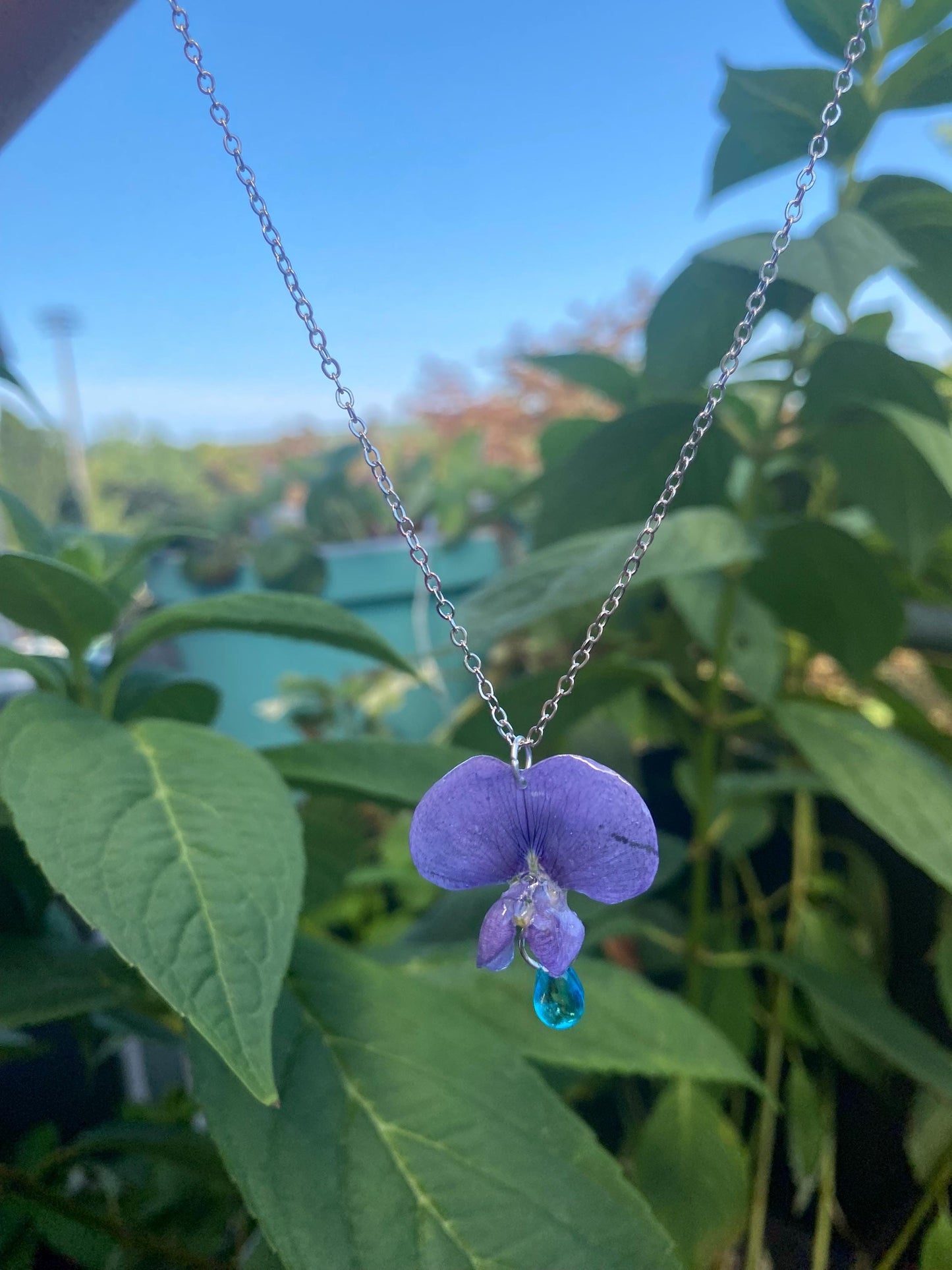 Purple White Light Purple Sweet Pea Necklace Stainless Steel