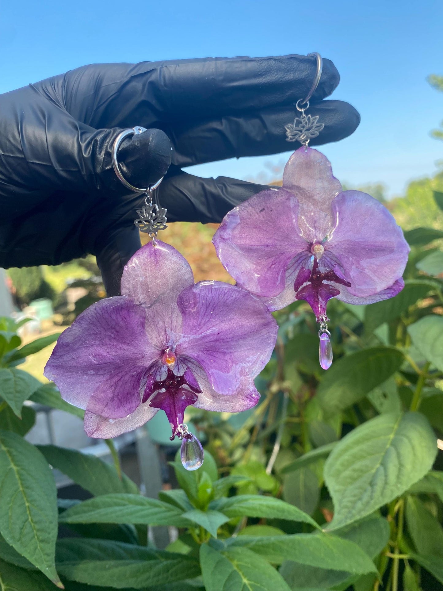 Light Purple Dark Purple Orchid Lotus Earrings