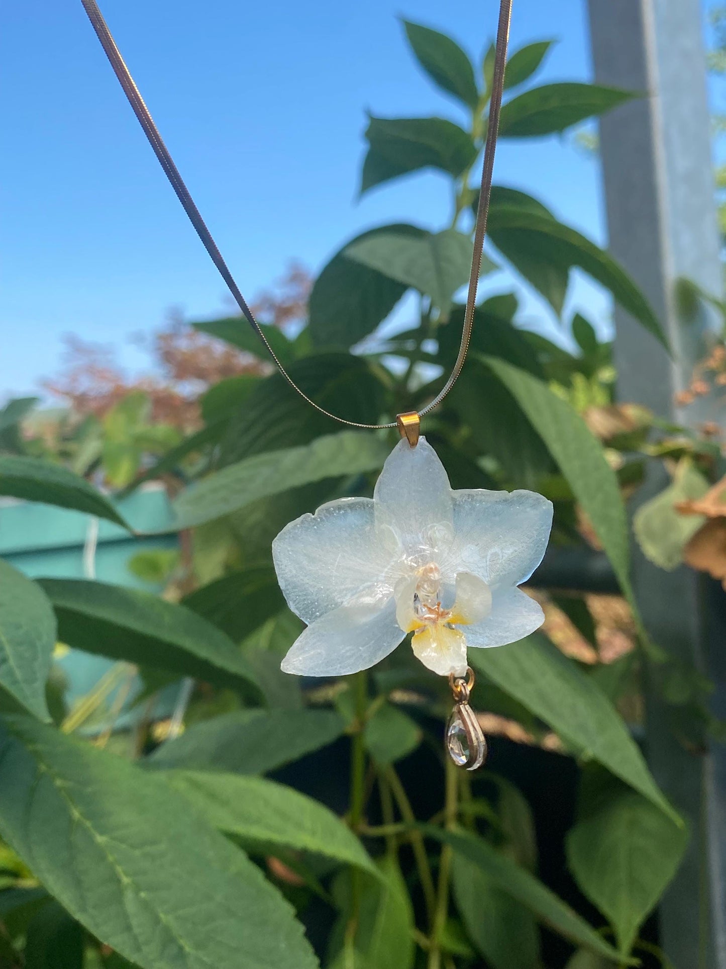 Small White Yellow Orchid Necklace Stainless Steel