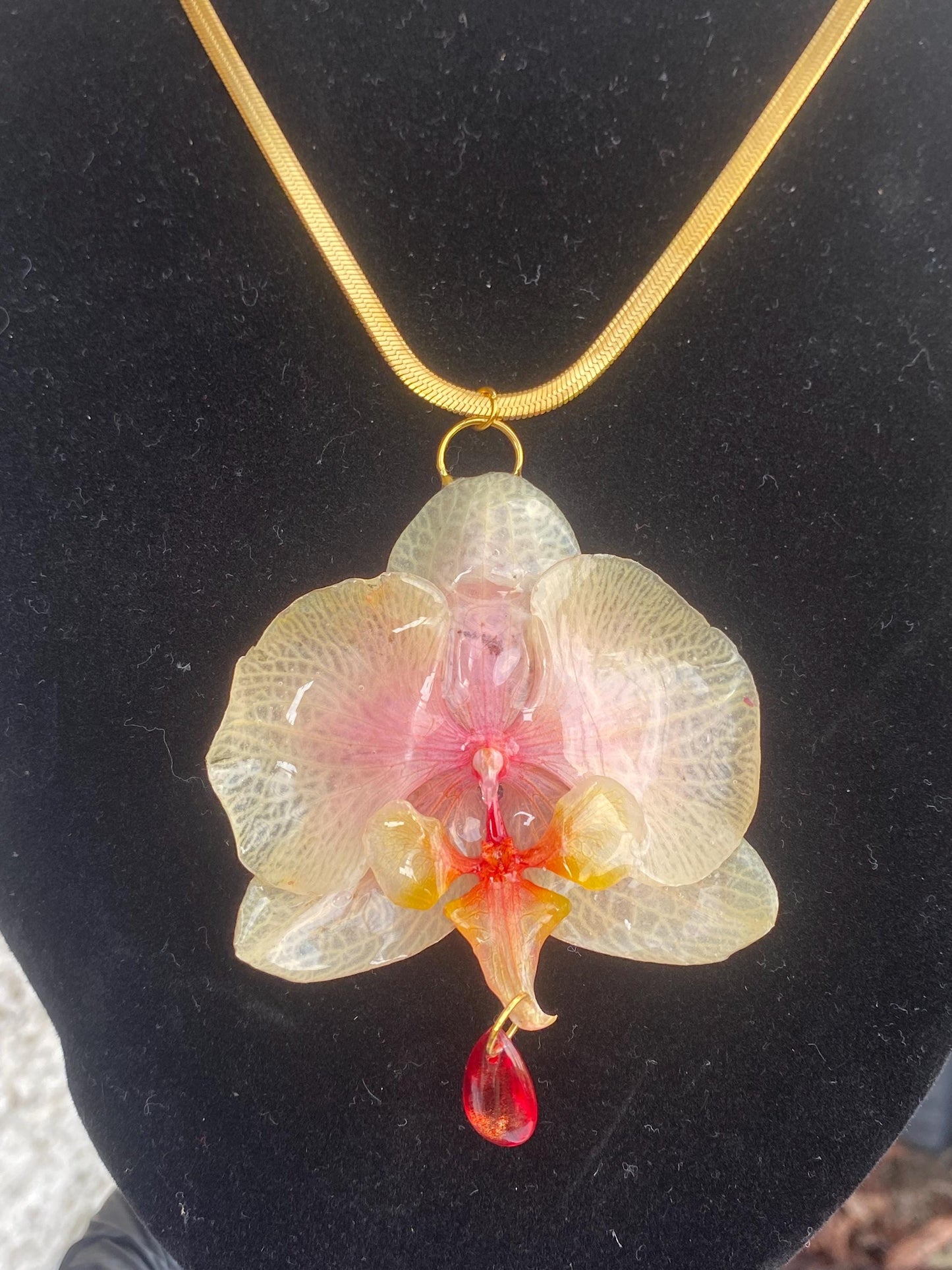 Orange Yellow White Orchids Necklace Stainless Steel