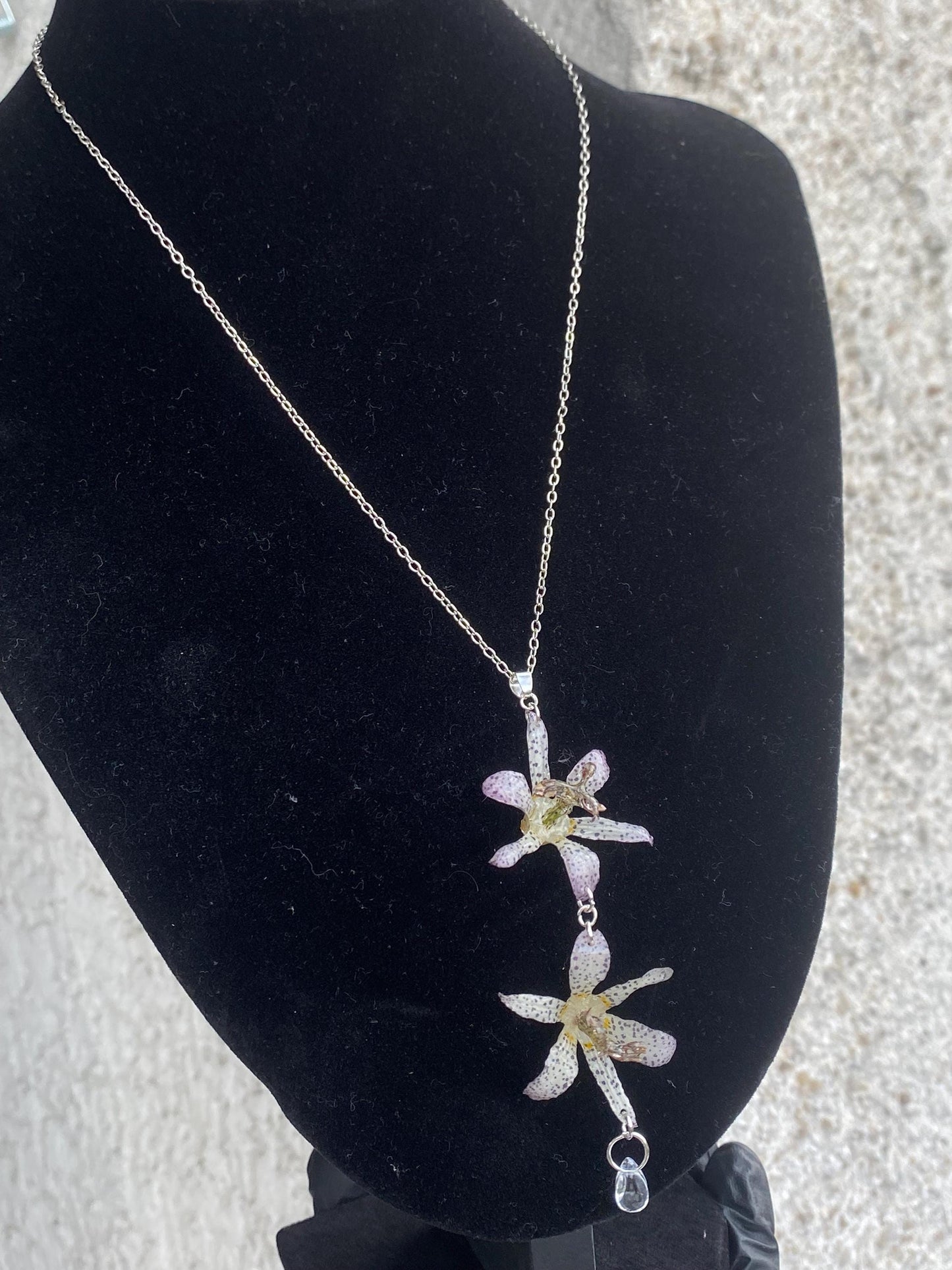 White Purple Japanese Toad Lily Necklace Stainless Steel