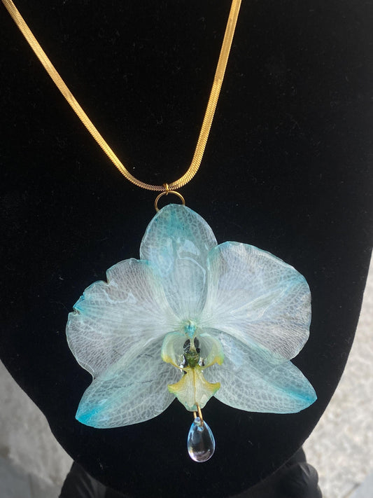 Blue Light Blue Orchid Necklace Stainless Steel