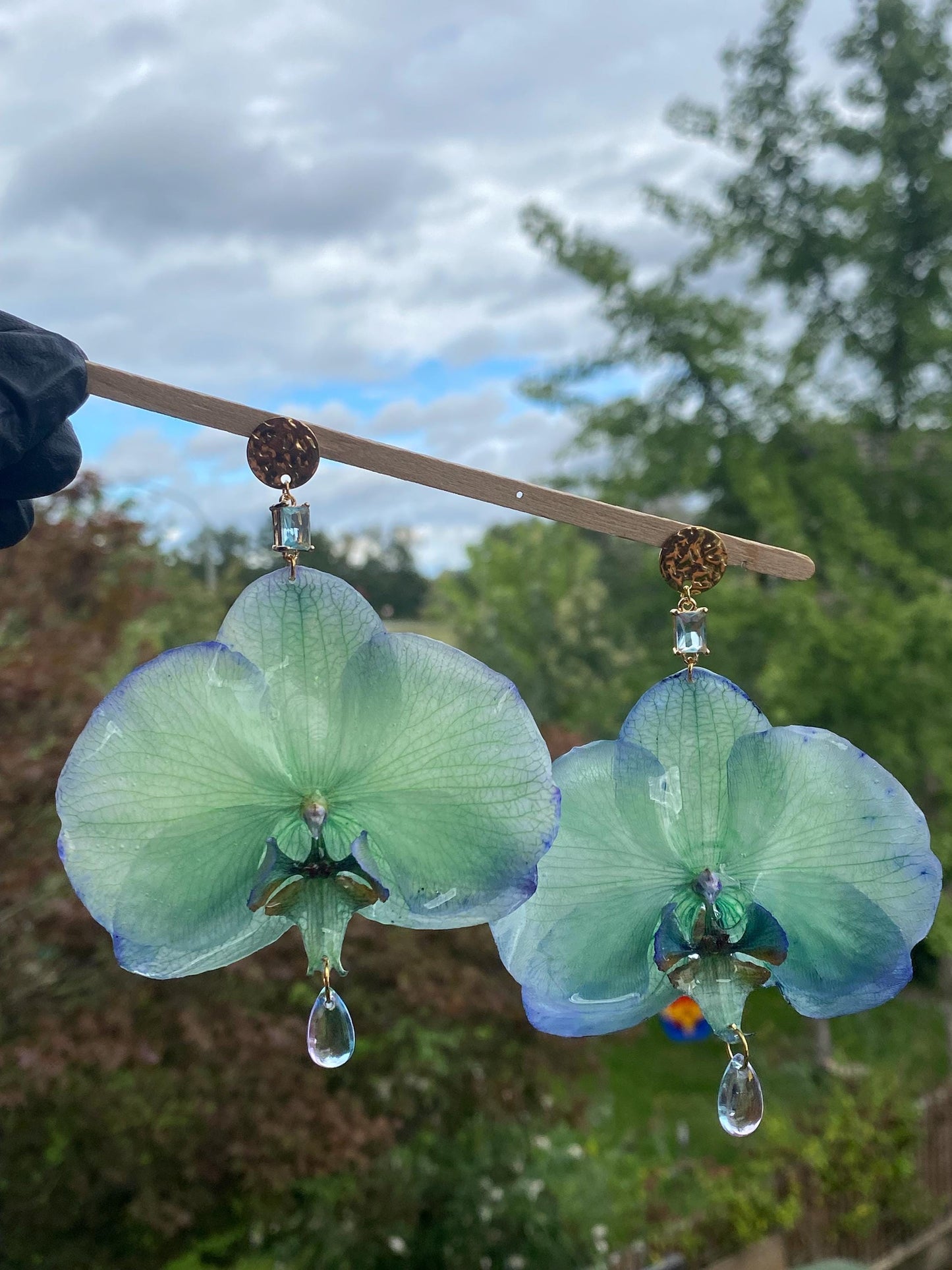 Grün Blaue Orchideen Ohrringe Ohrstecker Edelstahl