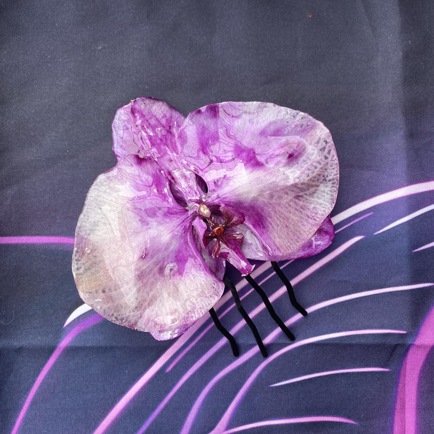 Dark Purple White Giant Orchid Hair Pin Hair Comb