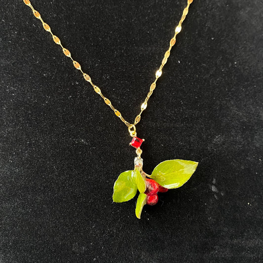 Red Cotoneaster Necklace Stainless Steel Christmas Holiday