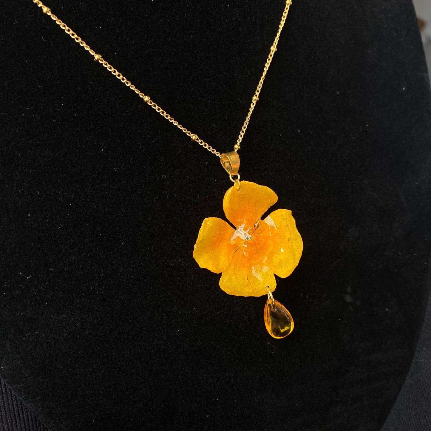 Yellow Poppy Californian Poppy Gold Poppy Necklace Stainless Steel