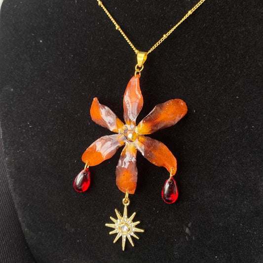 Orange Monbretia Necklace Stainless Steel Sun