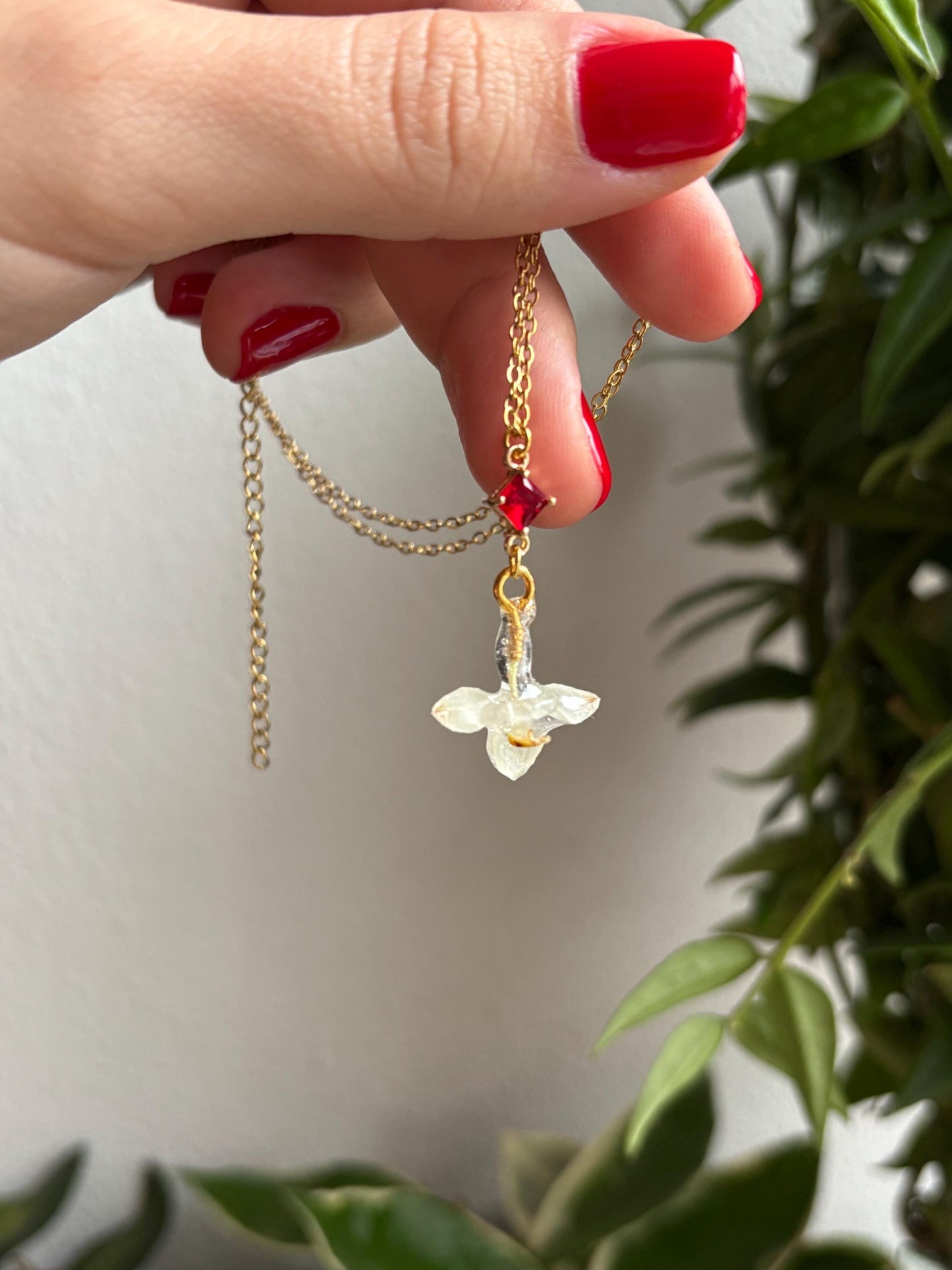 Weiße Mini Kleine Juwelen Orchideen Halskette Edelstahl